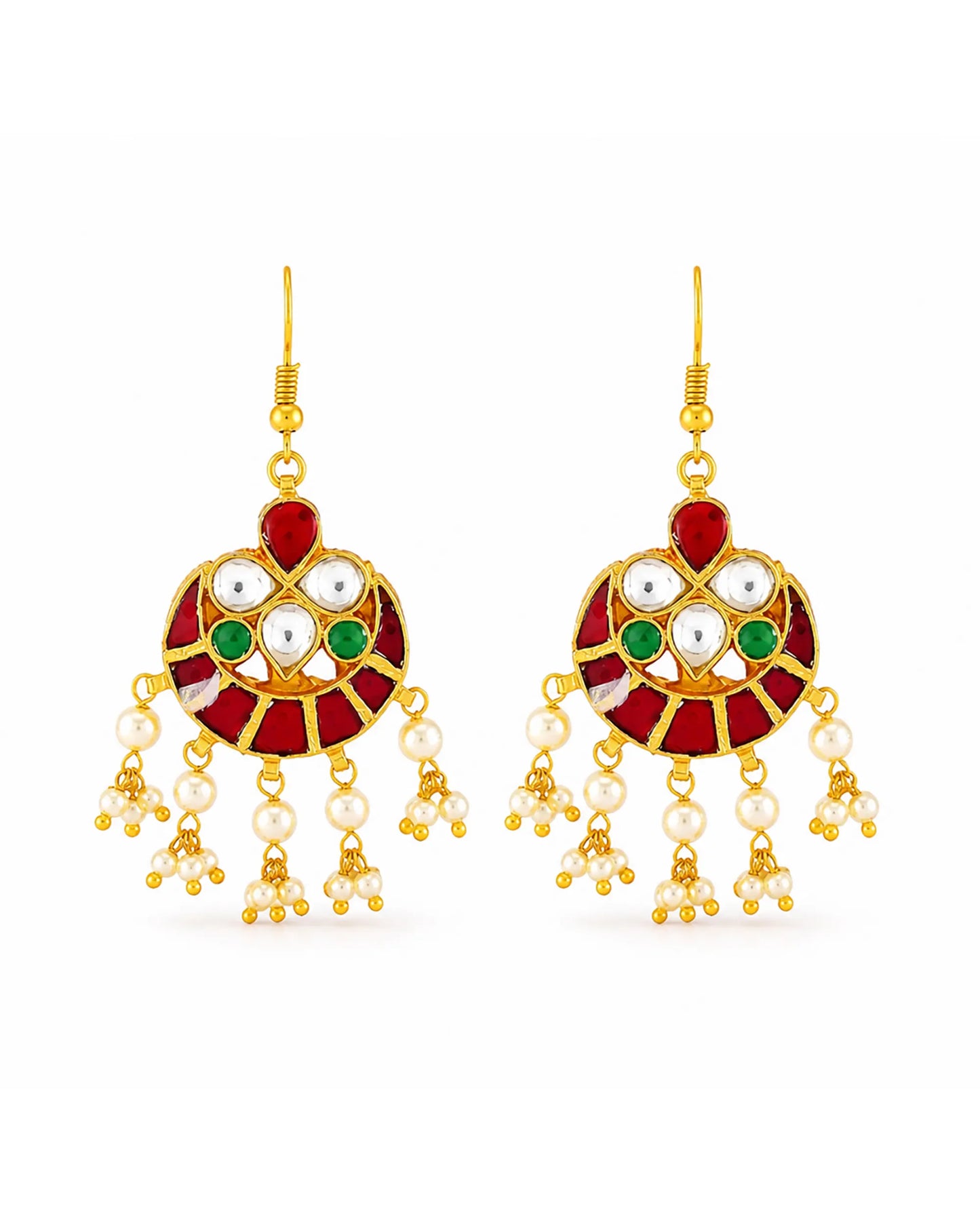 Ruby Red Thread Choker Necklace Set, Kundan Pearl Jewelry Set, Traditional Indian Necklace Earrings, Bridal Ethnic Jewelry Gift for Women