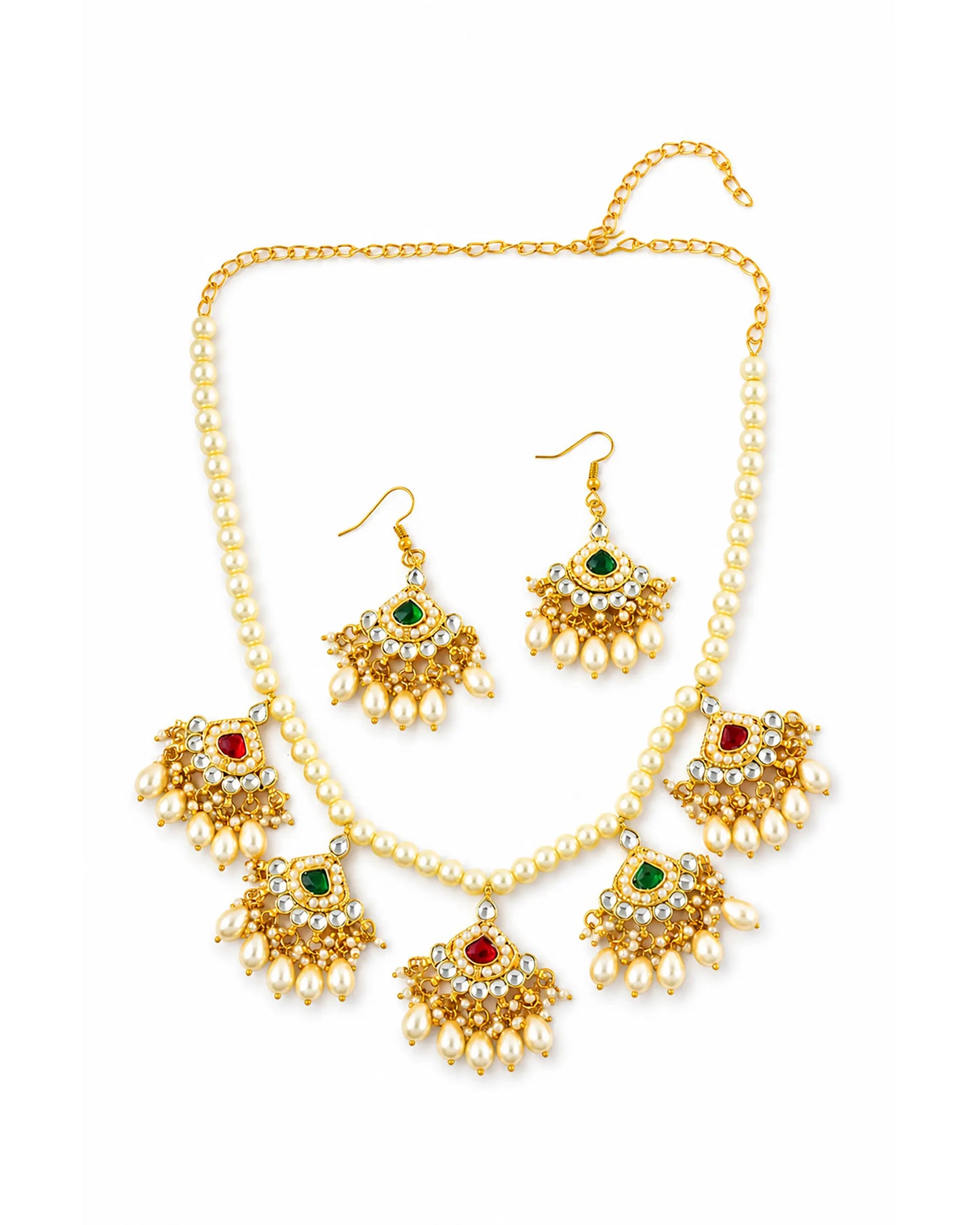 Kundan Pearl Necklace Set for Women, Indian Wedding Jewelry, Traditional Gold Plated Bridal Set