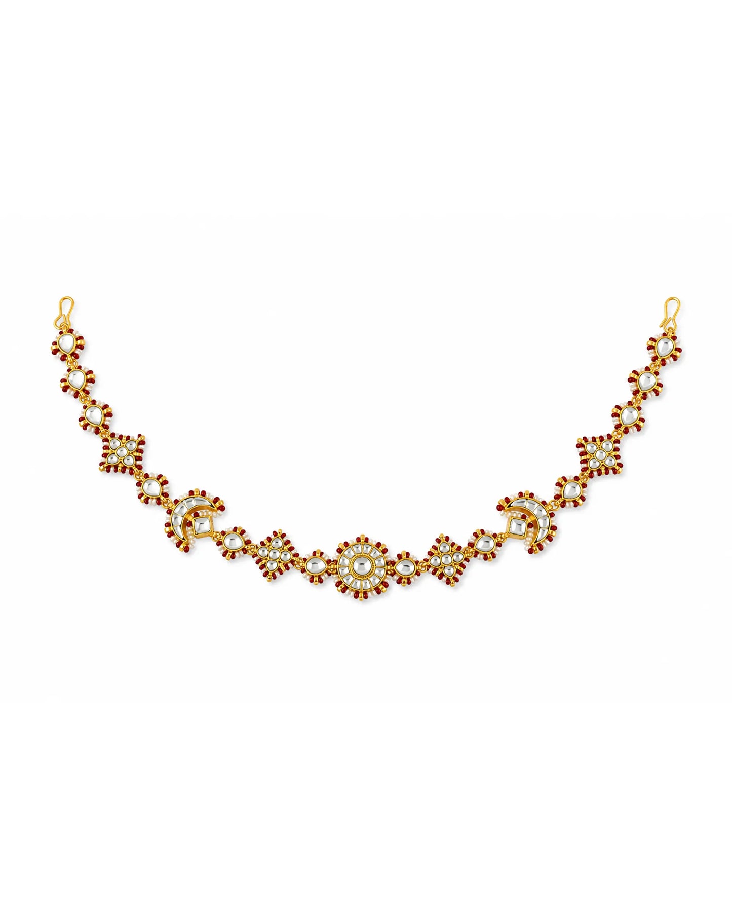Kundan Sheeshpatti Headpiece with Pearls, Gold Ruby Bridal Jewelry, Wedding Hair Accessory Jewelry