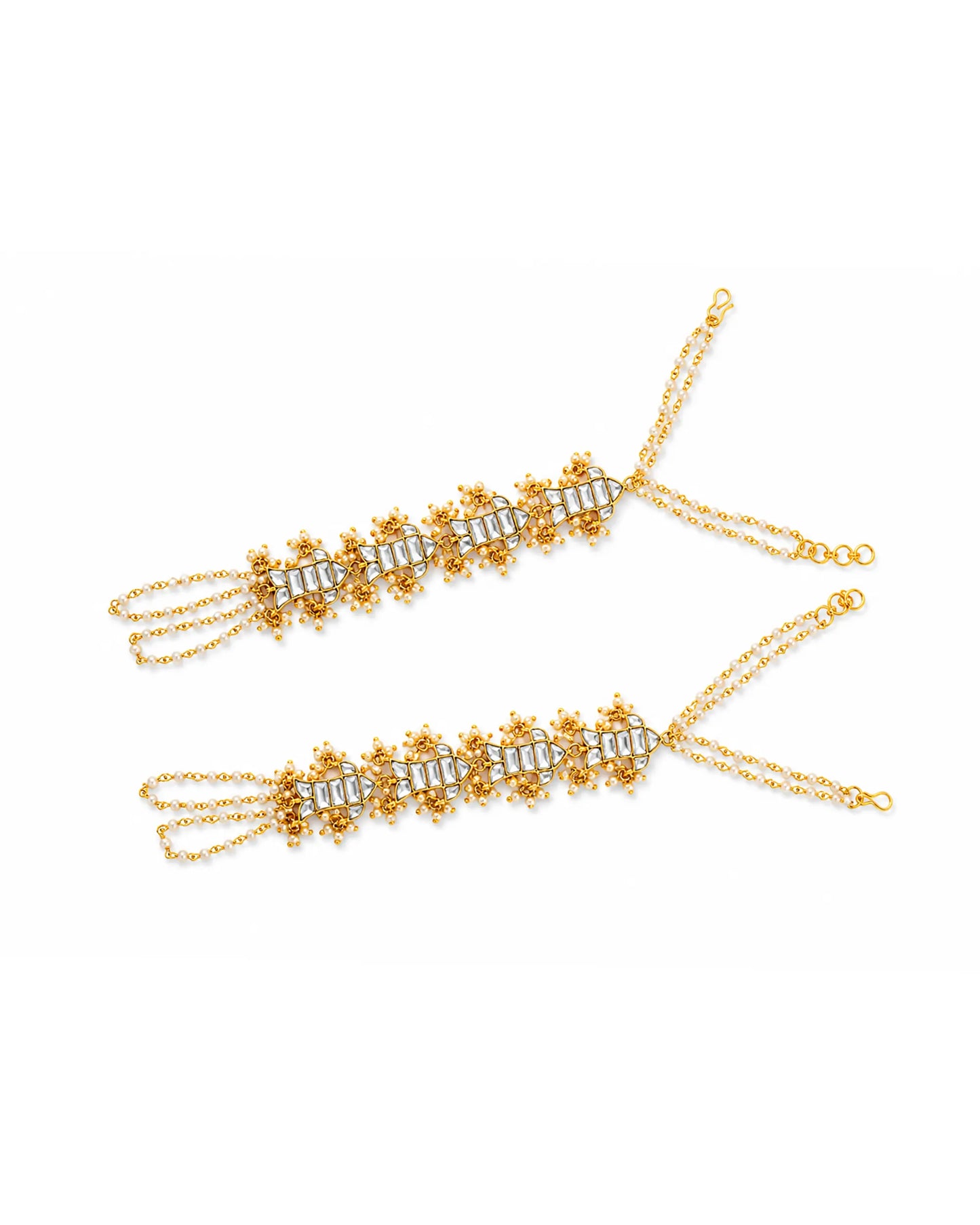 Kundan Pearl Hand Harness Bracelet for Women, Bridal Hathphool Jewelry