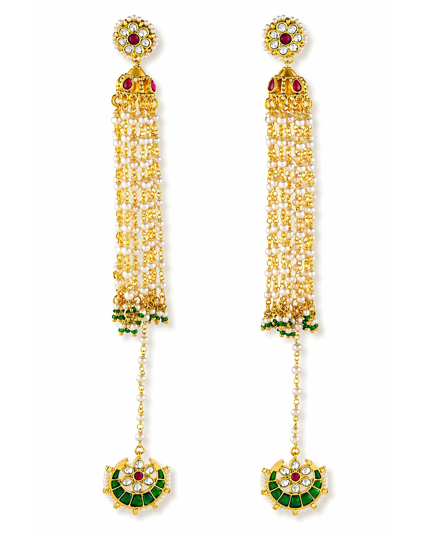 Kundan Jhumka Earrings with Pearl Tassels