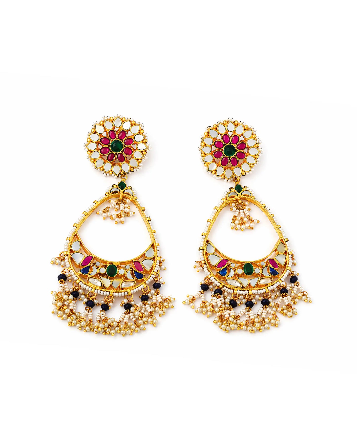 Kundan Chandbali Earrings with Pearls