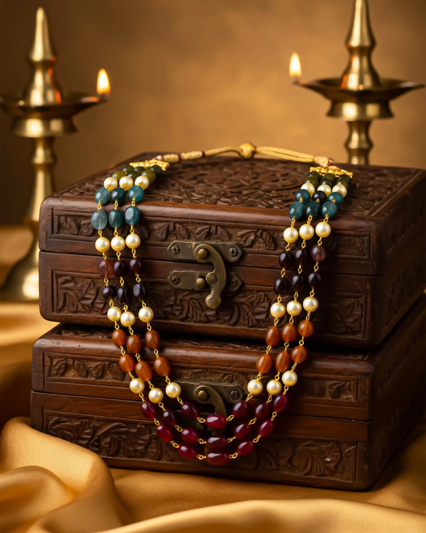 Royal Multi-Color Beaded Groom Mala – Traditional Wedding Necklace with Pearl Accents for Sherwani Jewelry