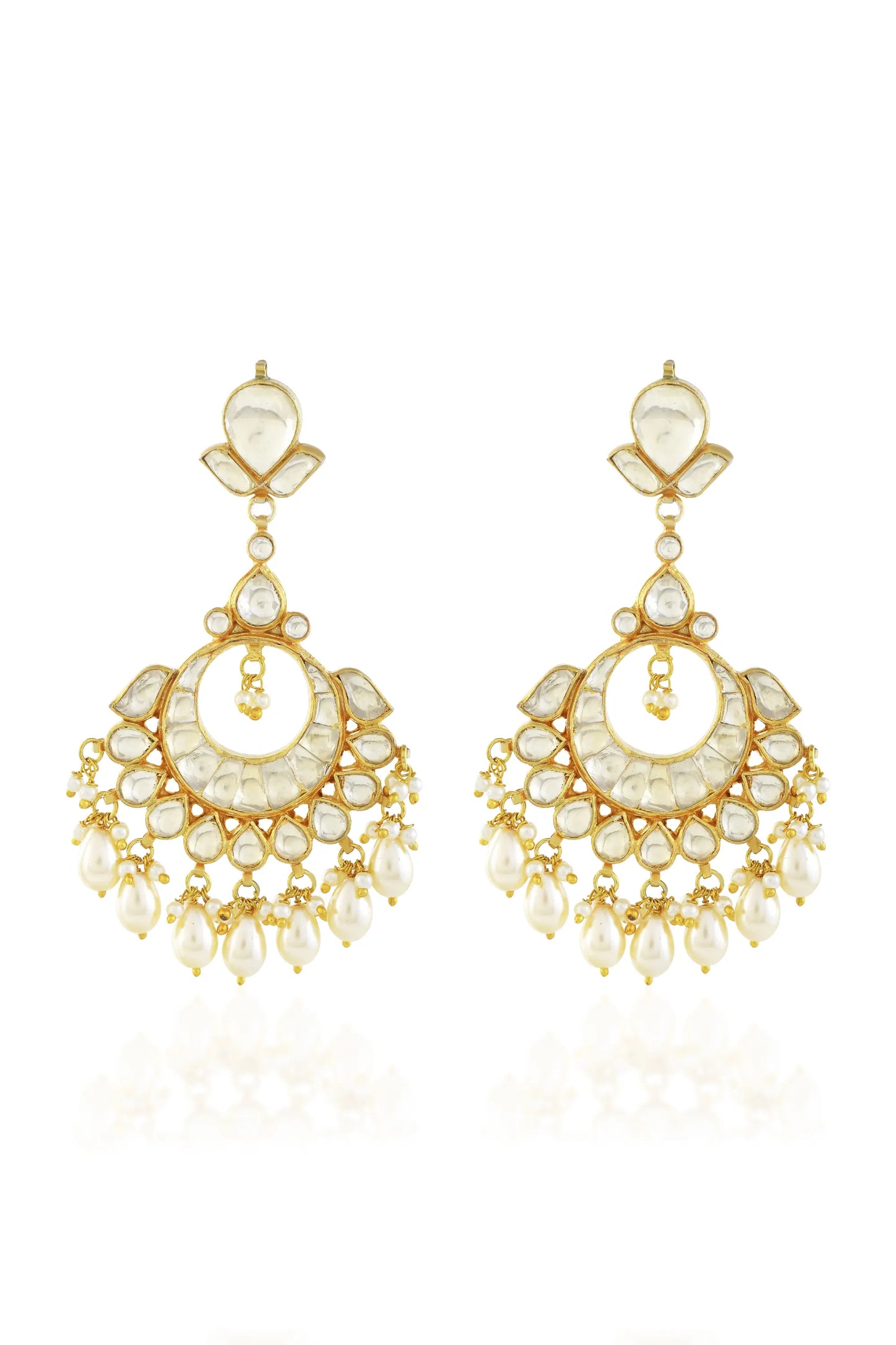 18K Gold Plated Jadau Polki Chandbali Earrings