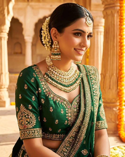 Bridal Pearl Choker Necklace Set, Gold Indian Wedding Jewelry, Kundan Style