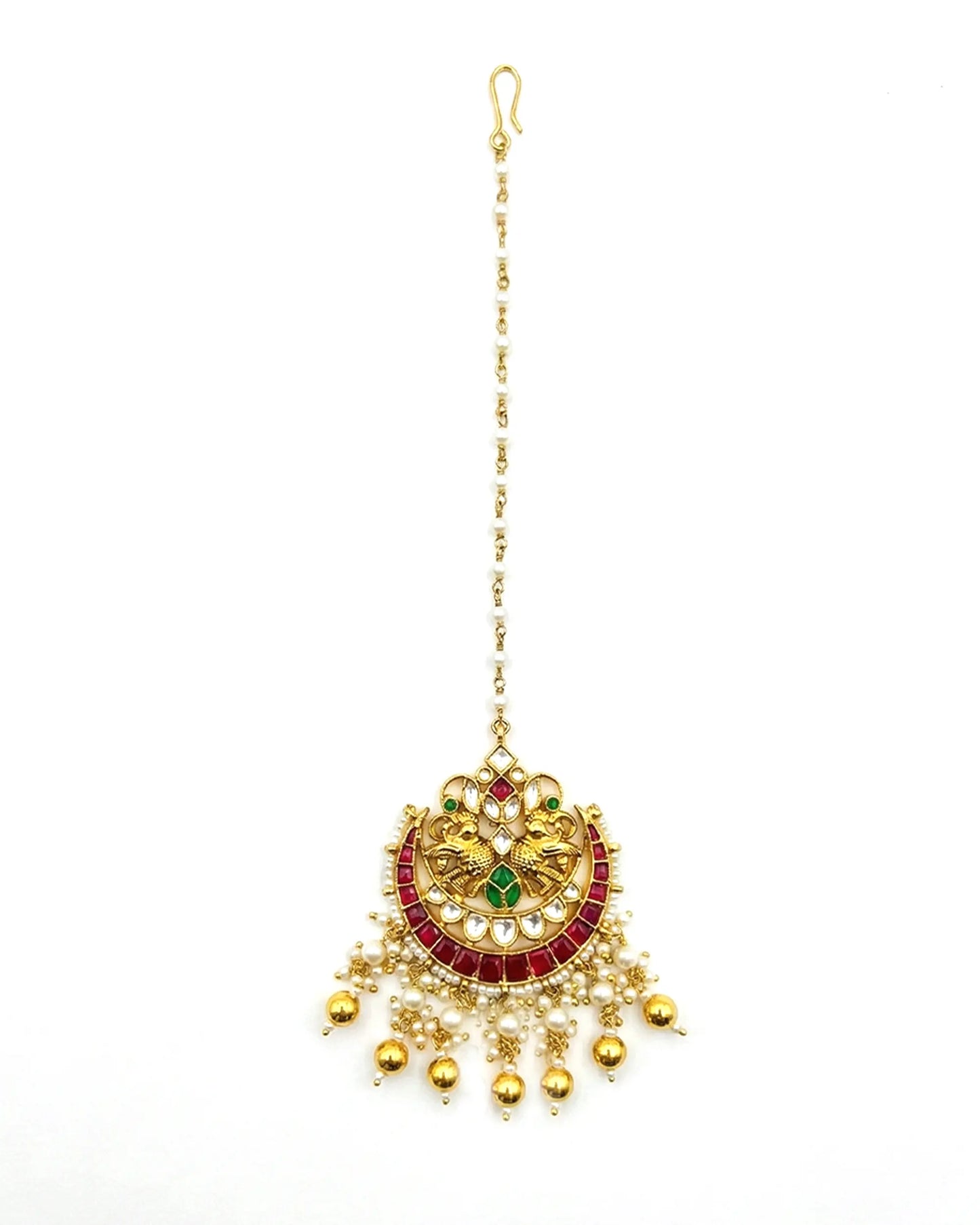 Handmade Kundan Maang Tikka, Pearl & Gold Indian Bridal Jewelry