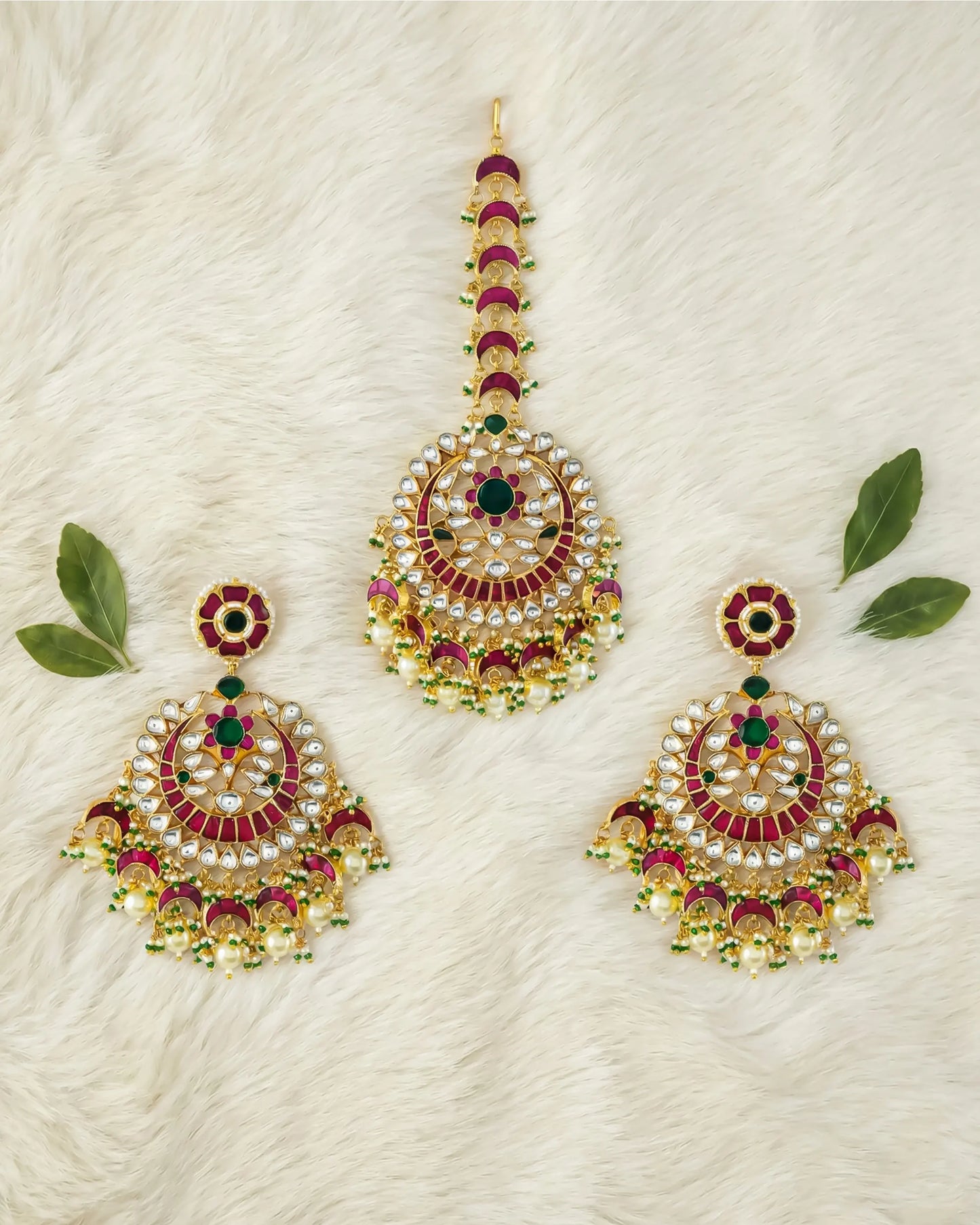 Gold Kundan Chandbali and Maang Tikka Set