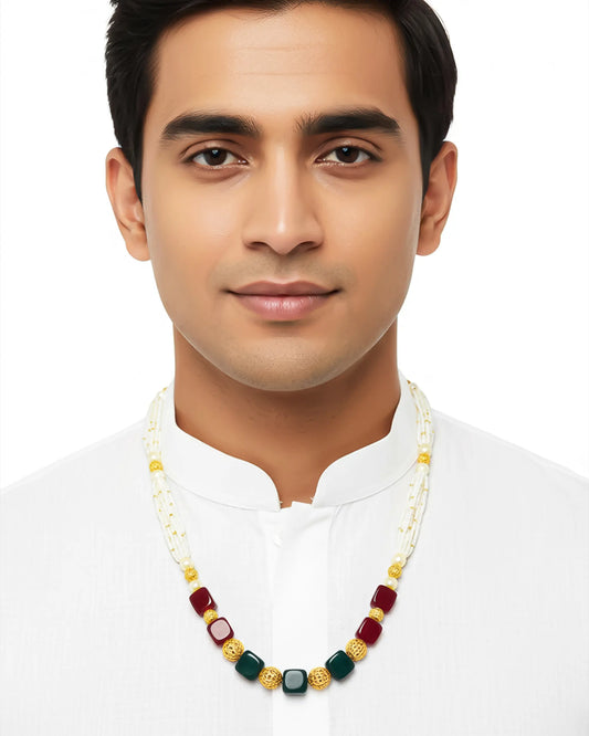Traditional Groom Pearl Mala Necklace, Indian Wedding Baraat Jewelry