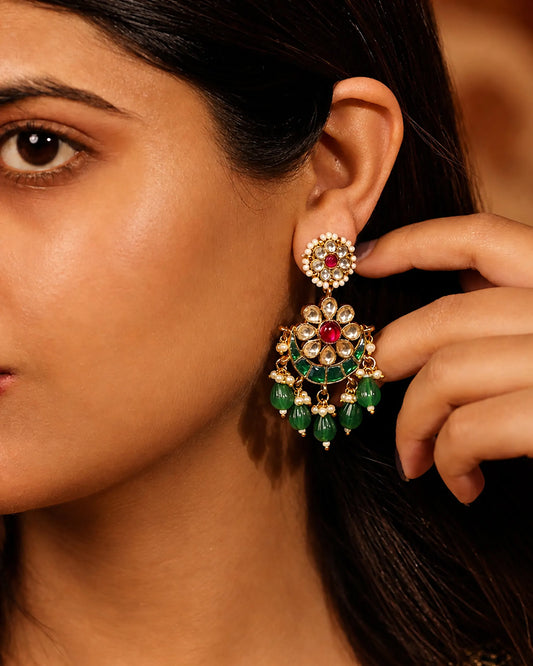 Gold Plated Polki Chandbali Earrings Bridal Jewelry