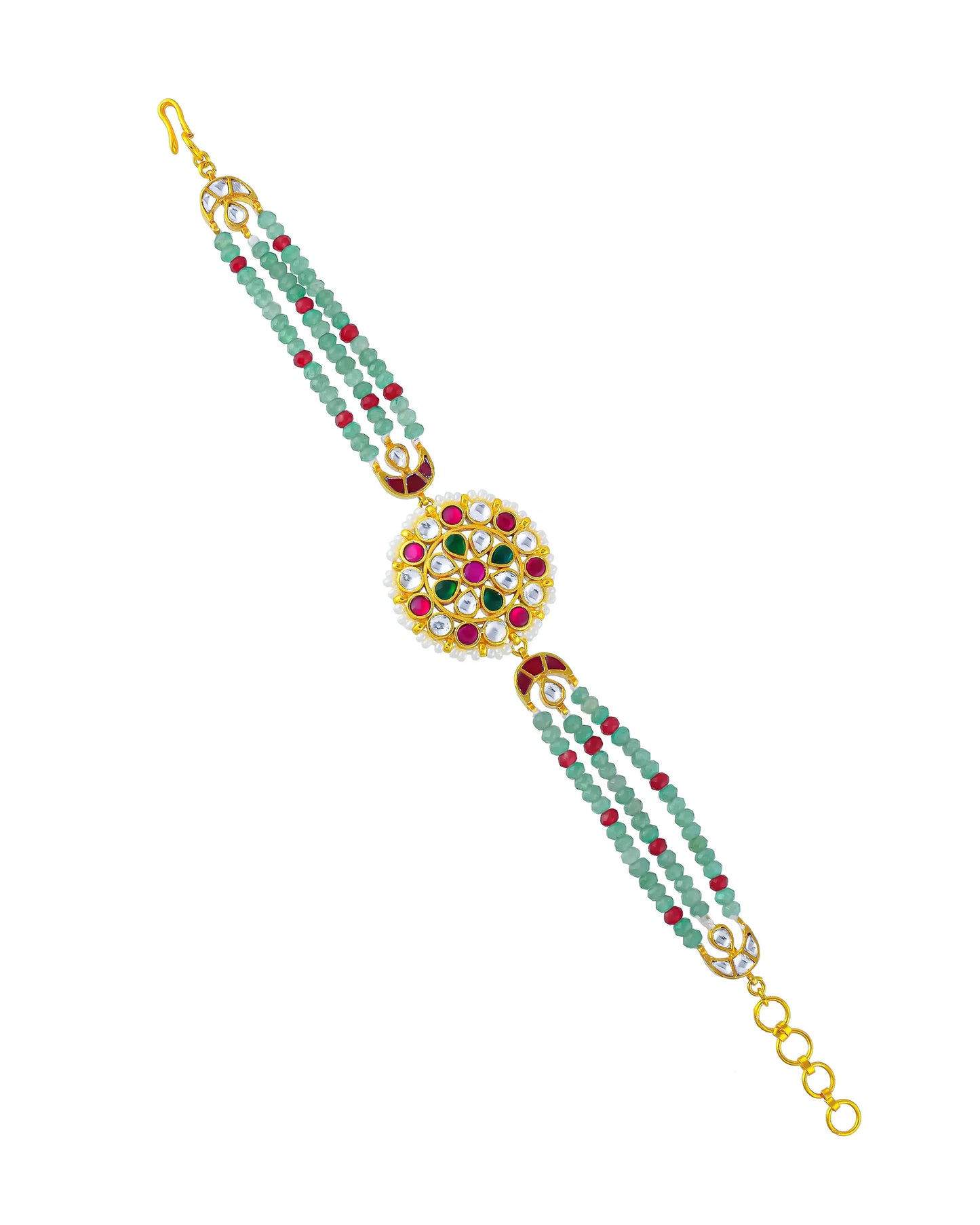 Kundan Beaded Bracelet, Gold Tone Ethnic Bridal Wedding Jewelry