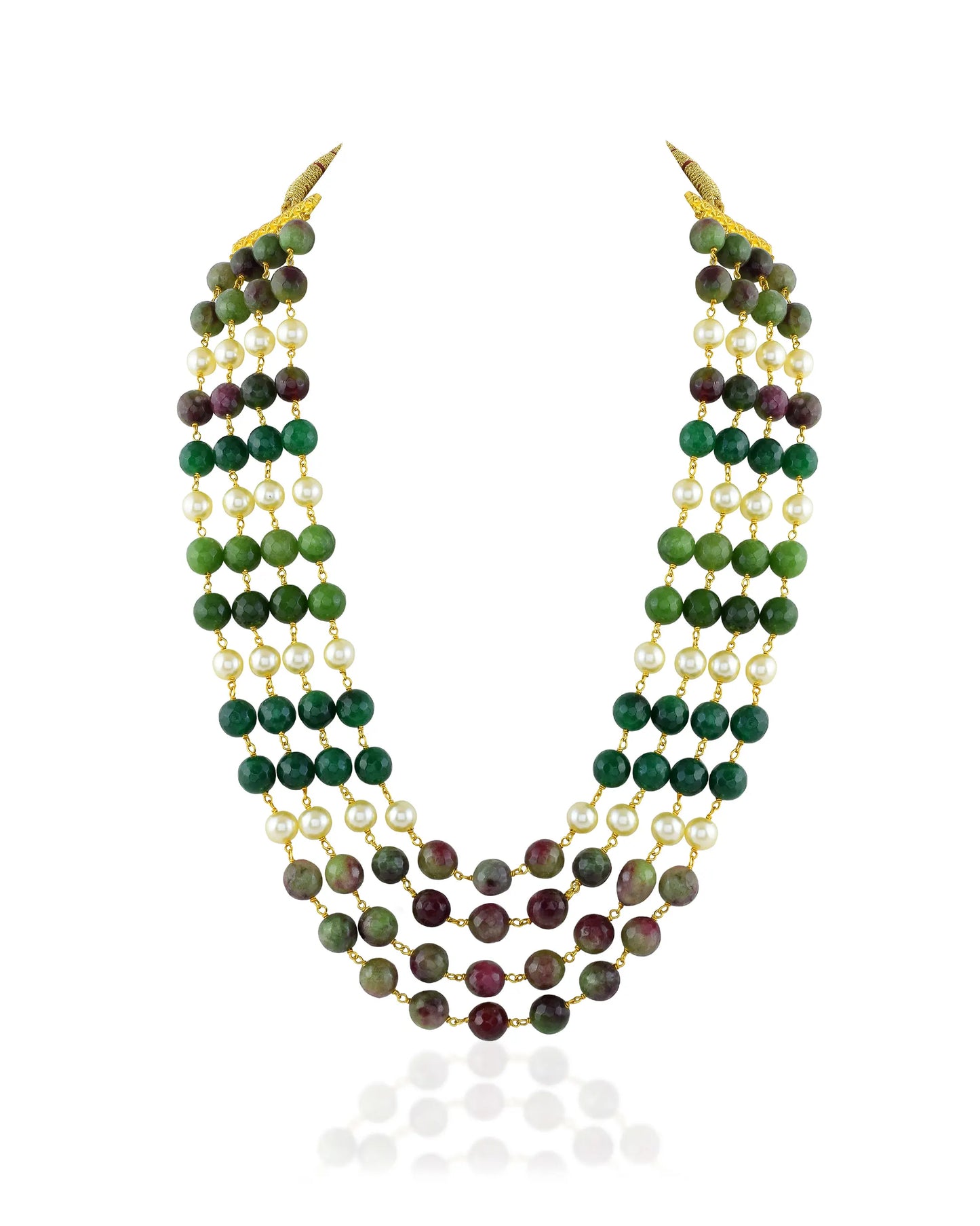 Multi-Layer Groom Mala with Green Beads & Pearl Accents – Traditional Wedding Necklace for Groom Jewelry