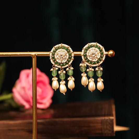 Green Pearl Choker Necklace Set, Polki Kundan Bridal Jewelry, Gold Ethnic Wedding Necklace, Handmade Indian Jewelry Set