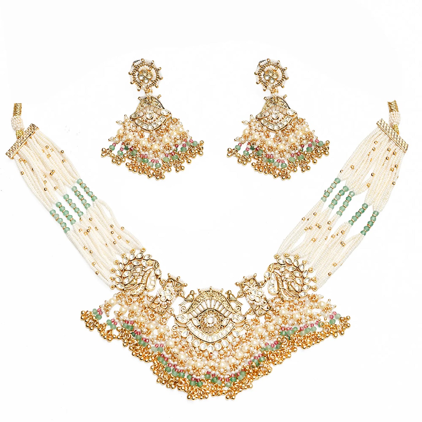 Polki Bridal Choker Necklace Set with Jhumkas