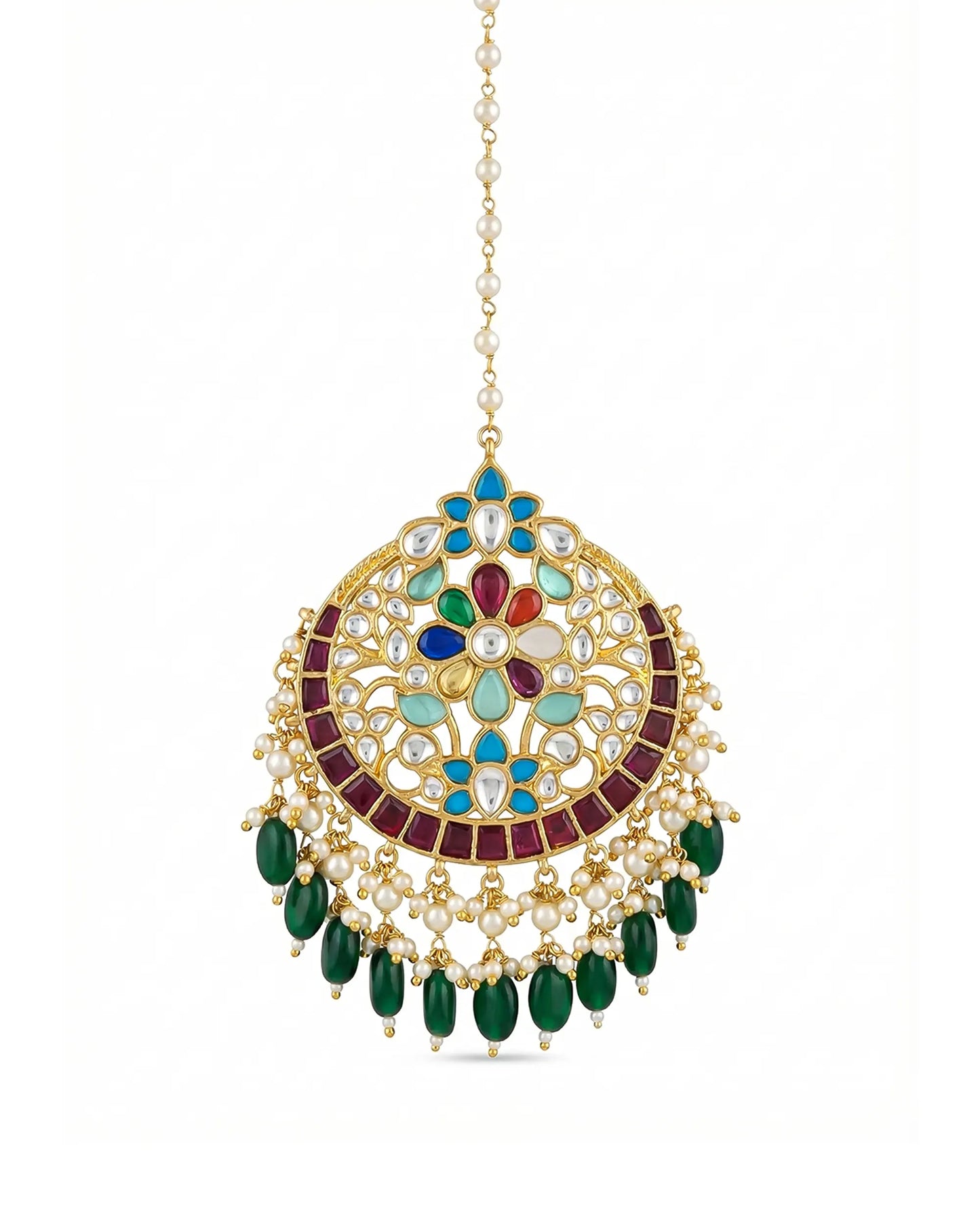 Indian Maang Tikka Headpiece, Kundan Pearl Floral Jewelry, Bridal Wedding Festive Wear