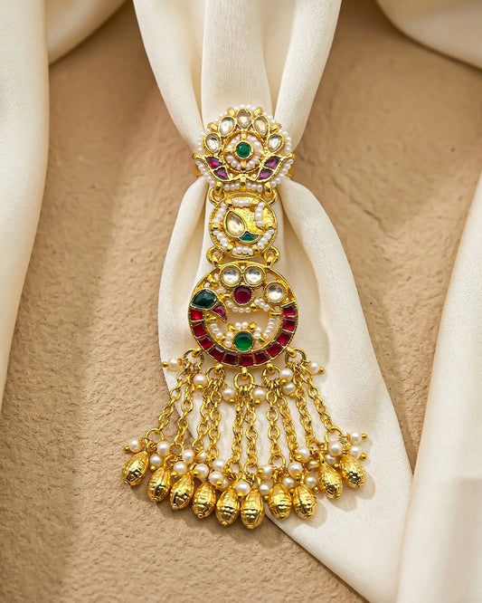 Long Kundan Statement Ring 18k Gold Plated Pearl Green Red Adjustable Ring Jewelry