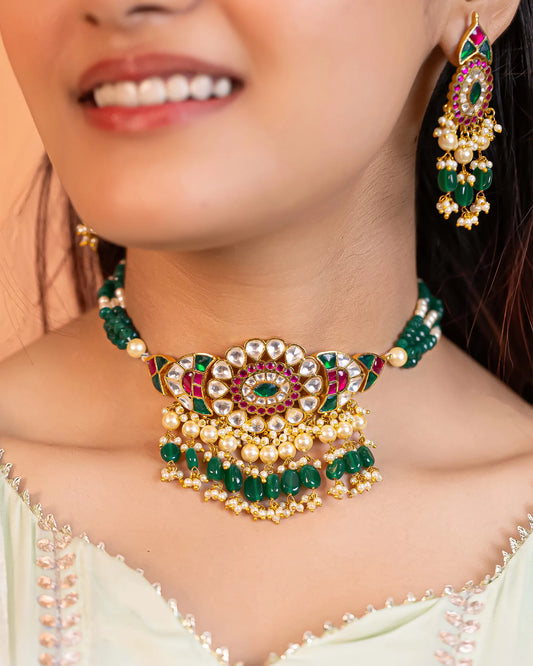 Kundan Long Necklace Set – 18K Gold Plated Traditional Indian Jewelry