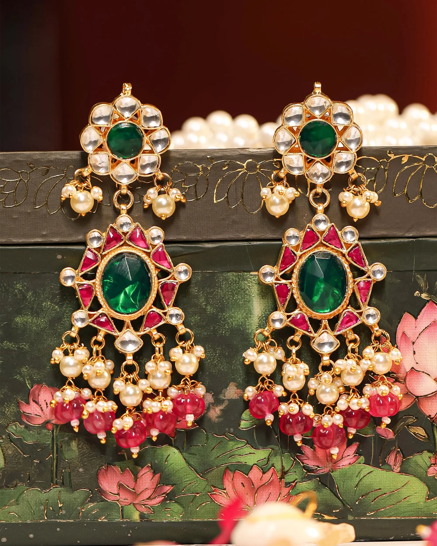 Green Kundan Bridal Jewelry Set Gold Plated Choker, Earrings & Maang Tikka