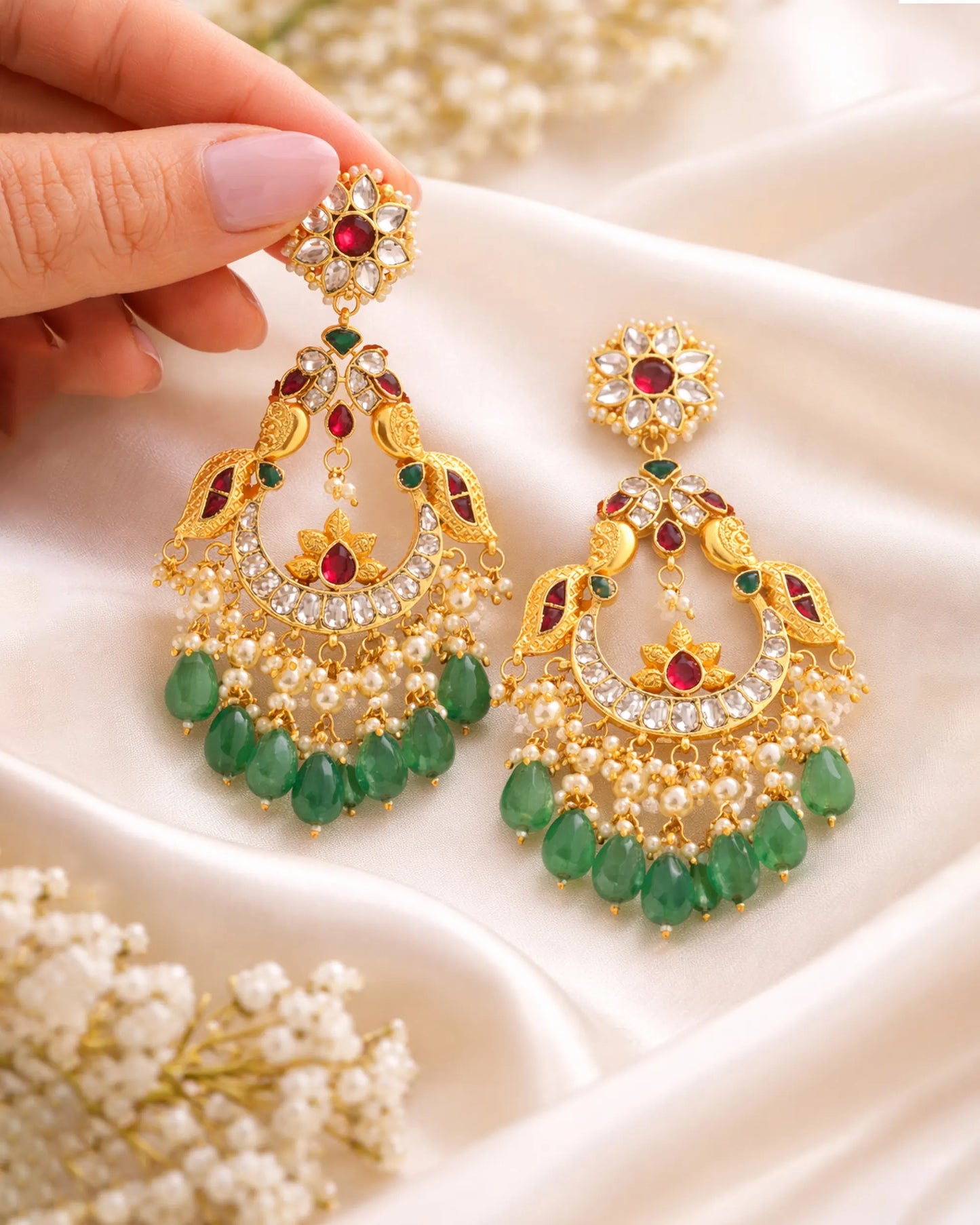 18K Gold Plated Peacock Chandbali Earrings