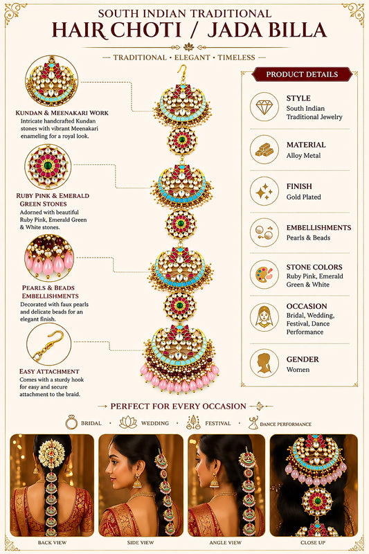 Bridal Kundan Meenakari Hair Choti Wedding Braid Jewelry