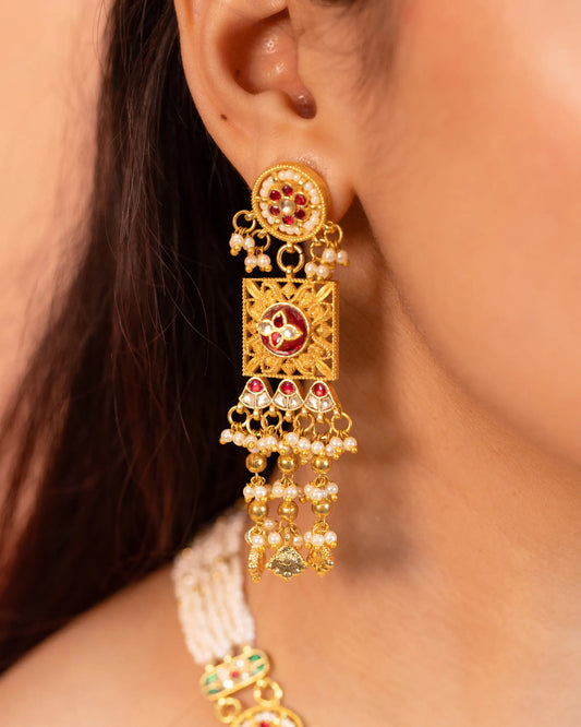 Gold Plated Kundan Choker Set Jewelry, Indian Pearl Necklace & Earrings