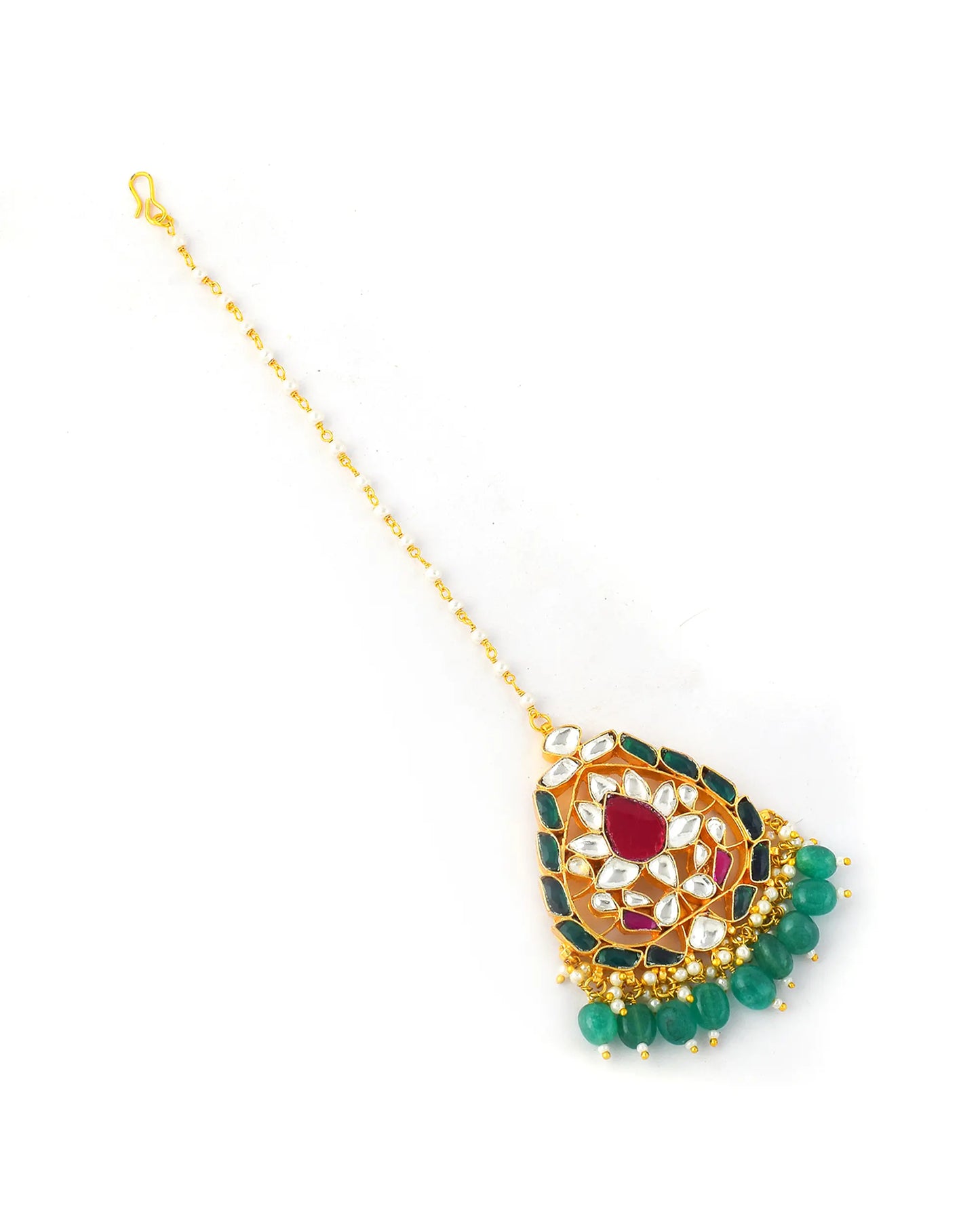 Polki Kundan Pearl Maang Tikka for Bridal, Traditional Indian Wedding Headpiece Jewelry Gift for Her