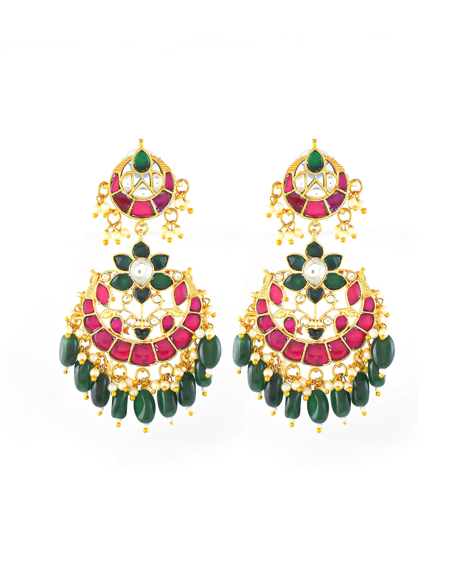 Red Green Kundan Necklace Set, Traditional Indian Bridal Jewelry, Adjustable Thread Necklace, Ethnic Gold Statement Necklace with Earrings