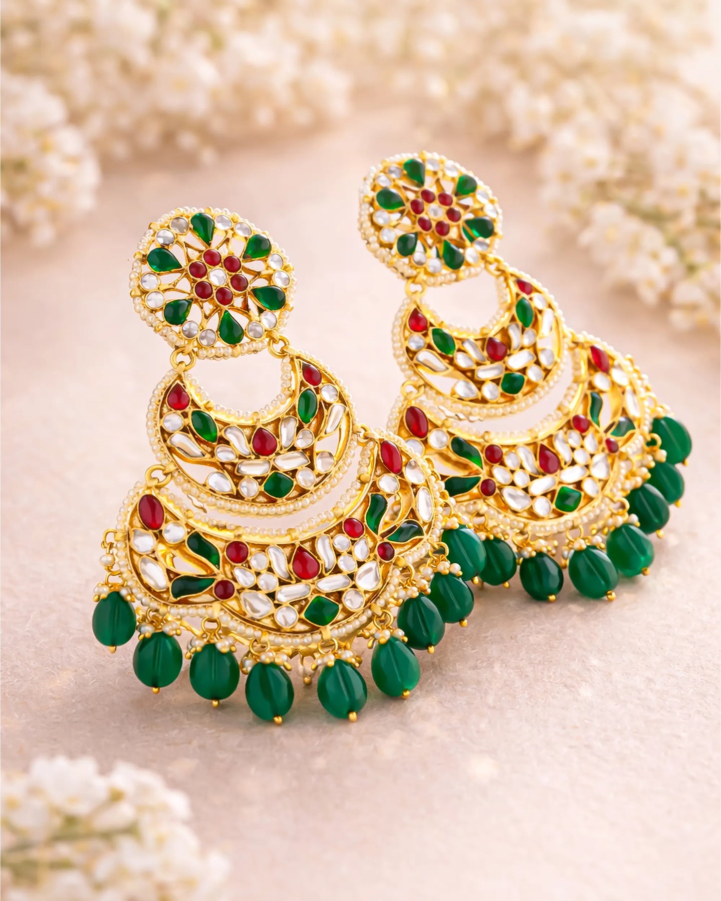 18K Gold Plated Jadau Chandbali Earrings