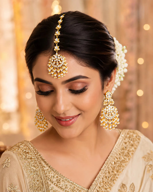 Kundan Pearl Maang Tikka and Chandbali Set