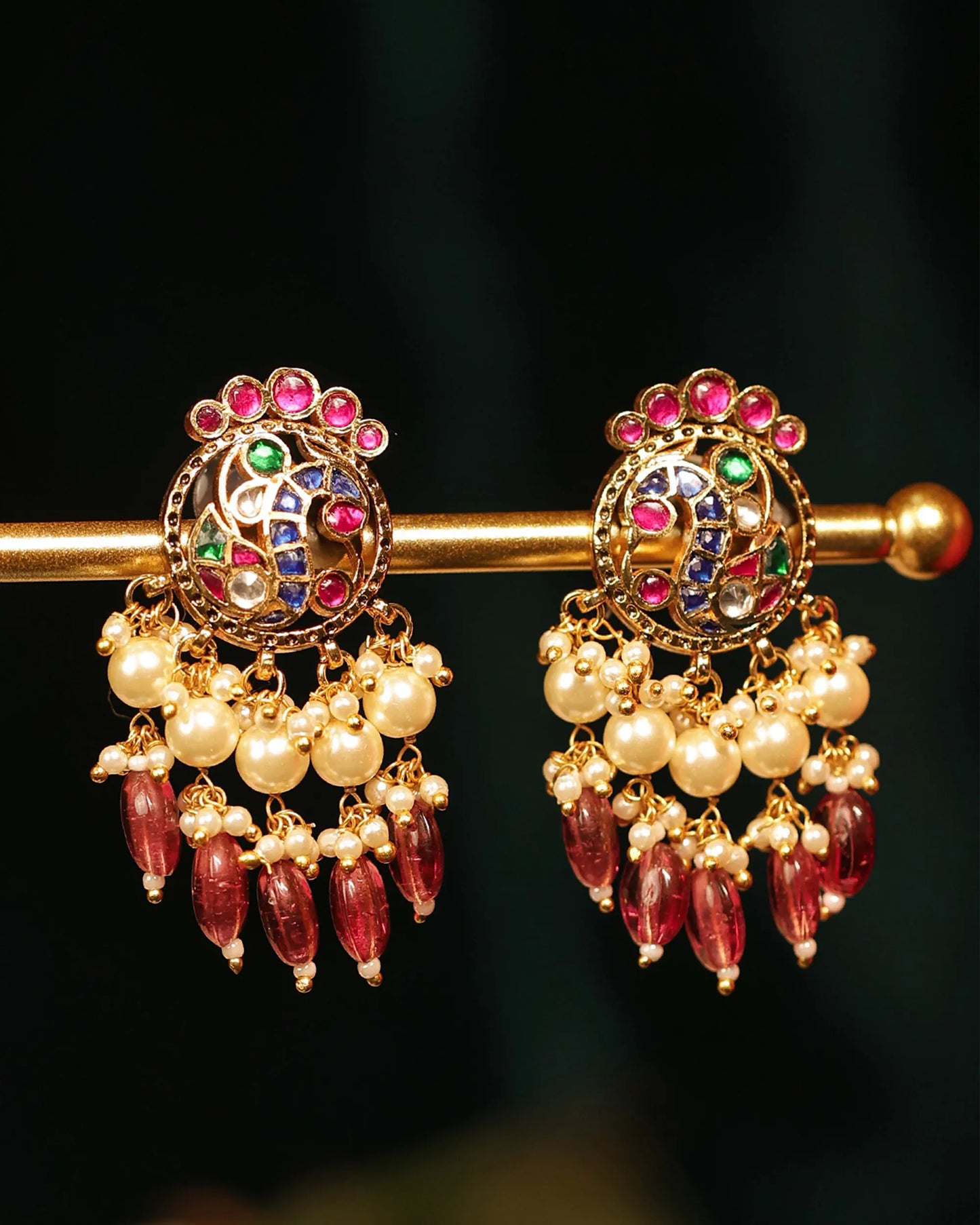 Peacock Kundan Choker Set with Pearl Earrings, Bridal Wedding Necklace Traditional Jewelry