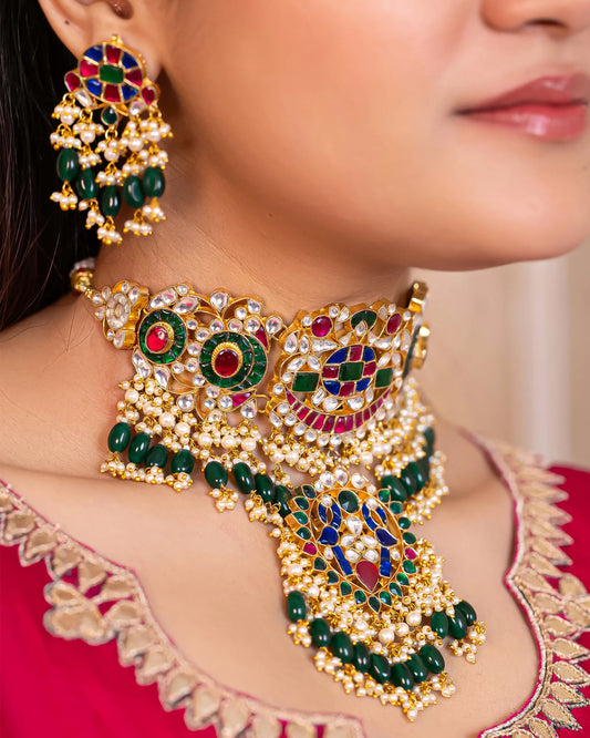 Ethnic Multicolor Kundan Choker Set – Bridal with Maang Tikka Jewelry