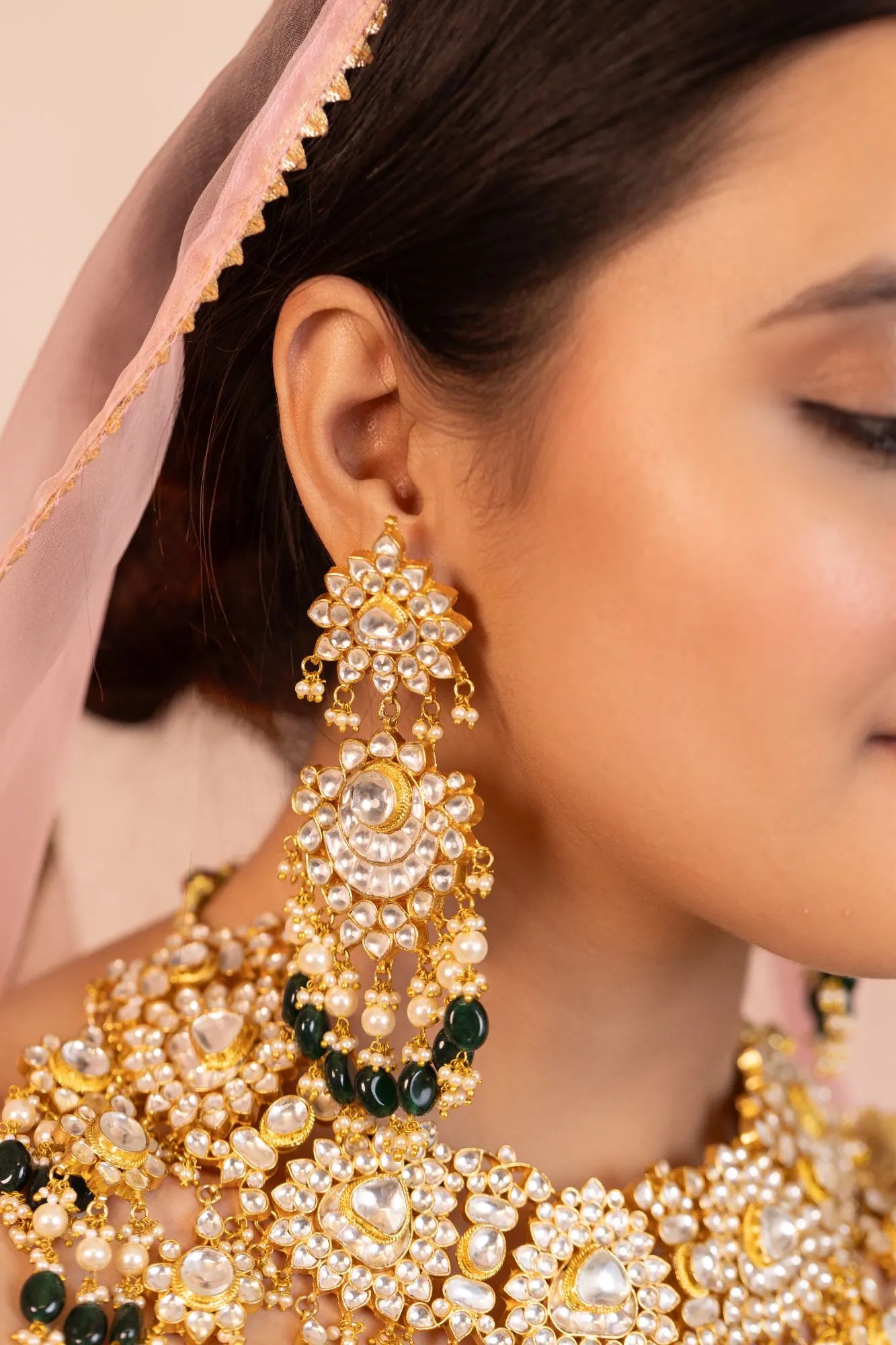 Kundan Polki Bridal Necklace Set – Gold-Plated Indian Wedding Jewelry