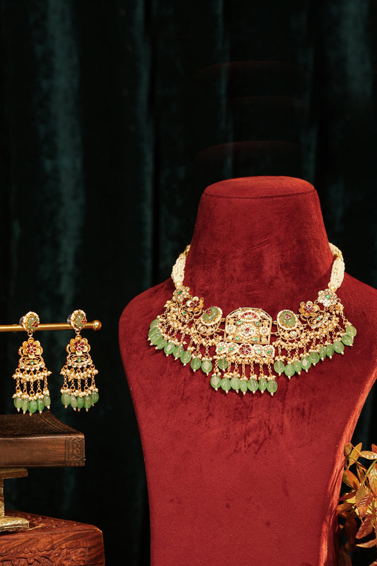 Traditional Green Kundan Choker Set – Indian Wedding Necklace Jewelry