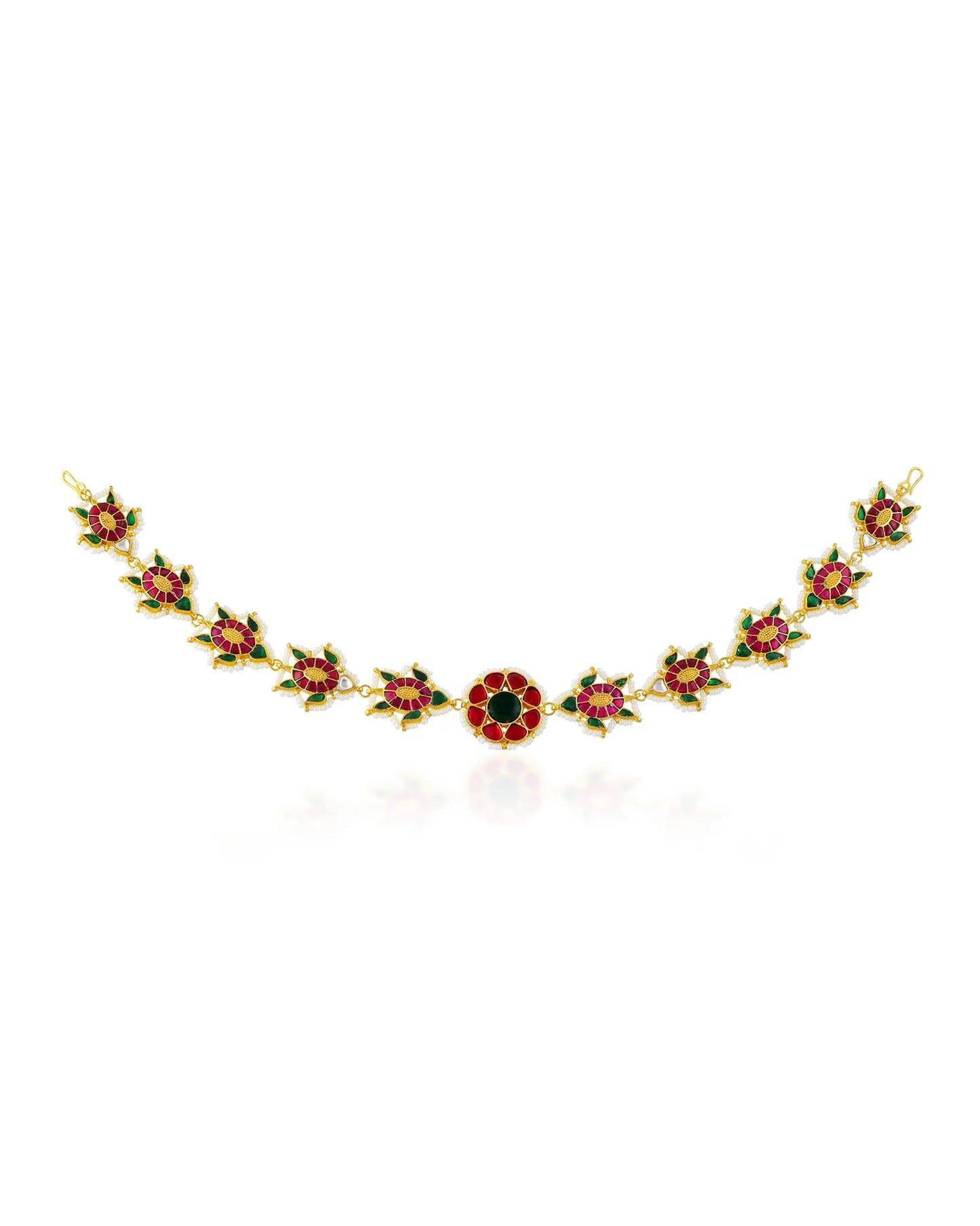 Bridal Kundan Matha Patti Headpiece, Pearl Floral Wedding Jewelry, Boho Forehead Chain