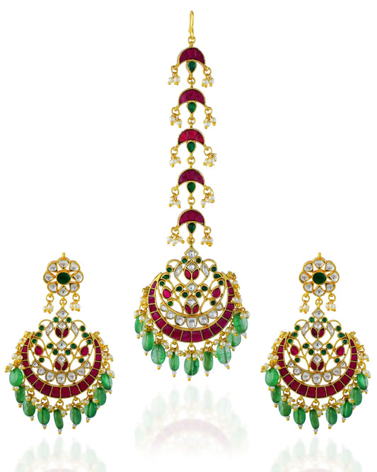 Kundan Chandbali Maang Tikka Earrings Set