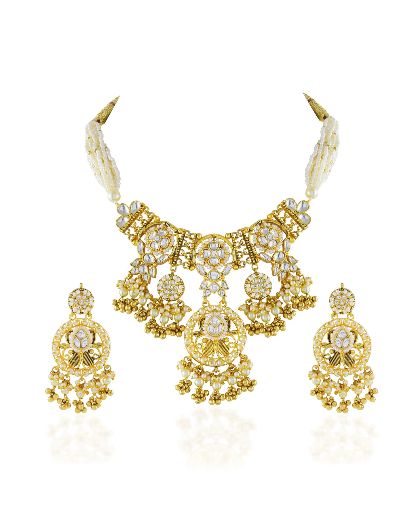 Gold Plated Kundan Bridal Choker Necklace Set with Earrings, Indian Wedding Jewelry