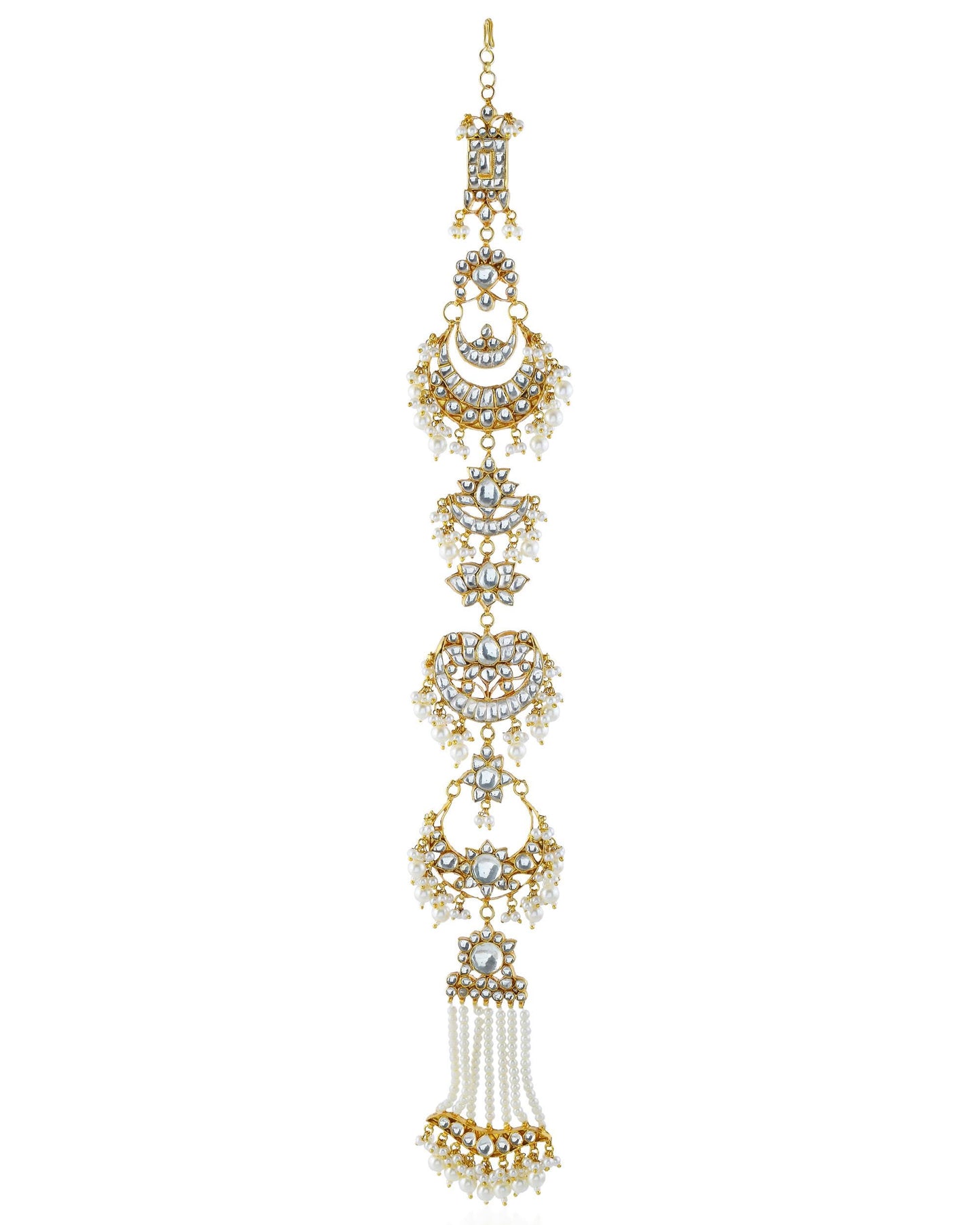 Kundan Pearl Indian Braid Accessory: Traditional Bridal Wedding Hair Jewelry