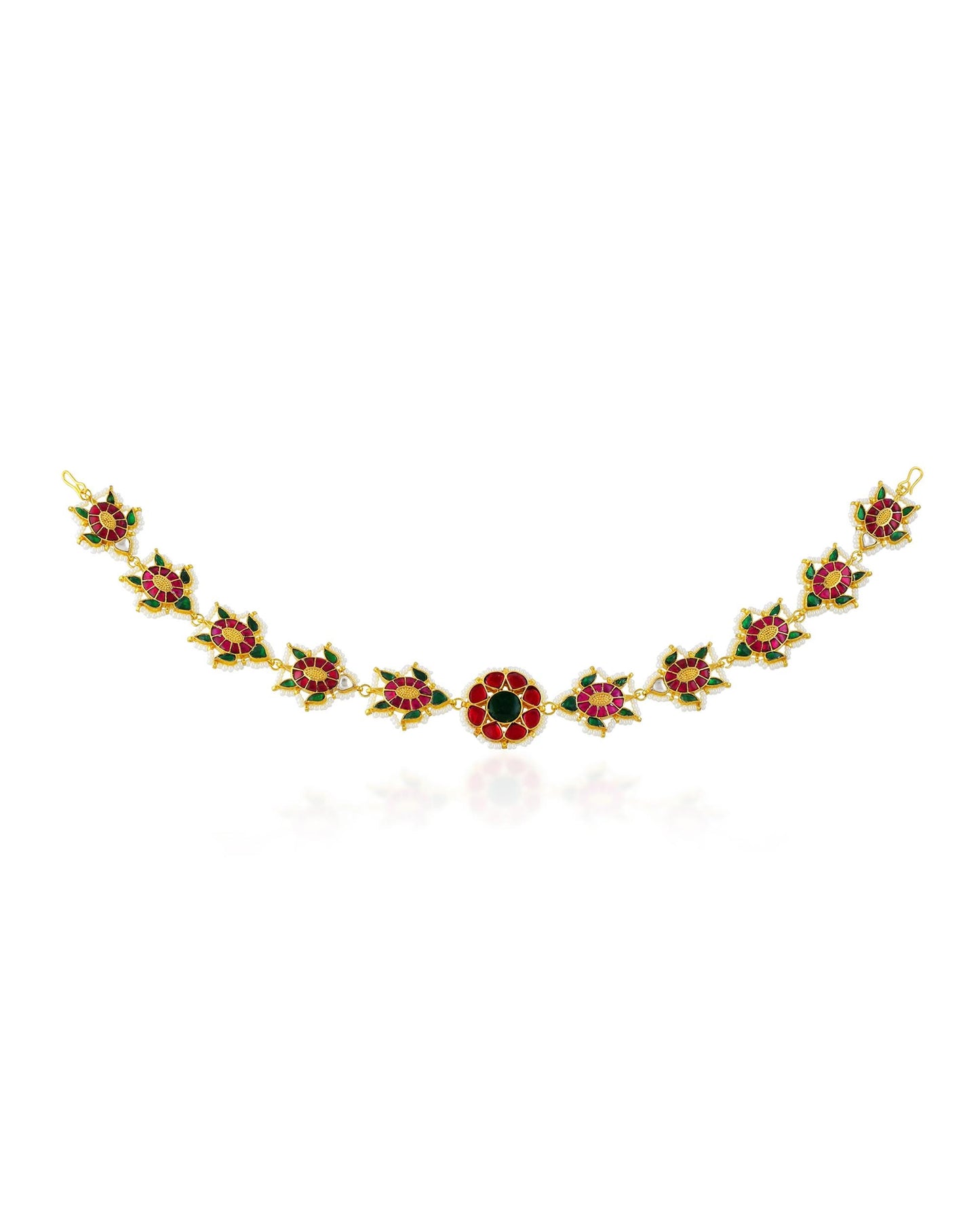 Bridal Kundan Matha Patti Headpiece, Pearl Floral Wedding Jewelry, Boho Forehead Chain