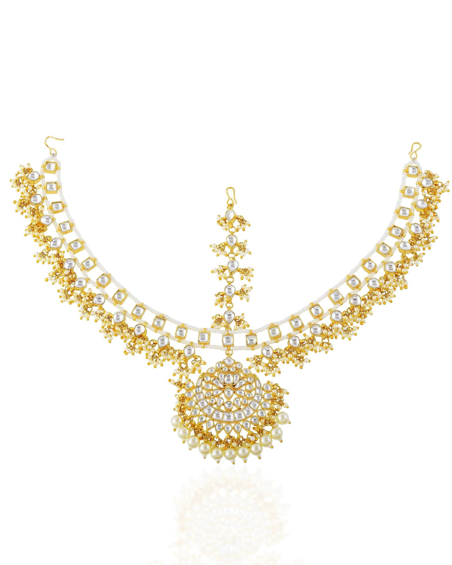 Handmade Gold Kundan Pearl Bridal Sheeshpatti Maang Tikka Headpiece, Traditional Mughal-inspired Wedding Jewelry, Bridal Head Jewelry Set
