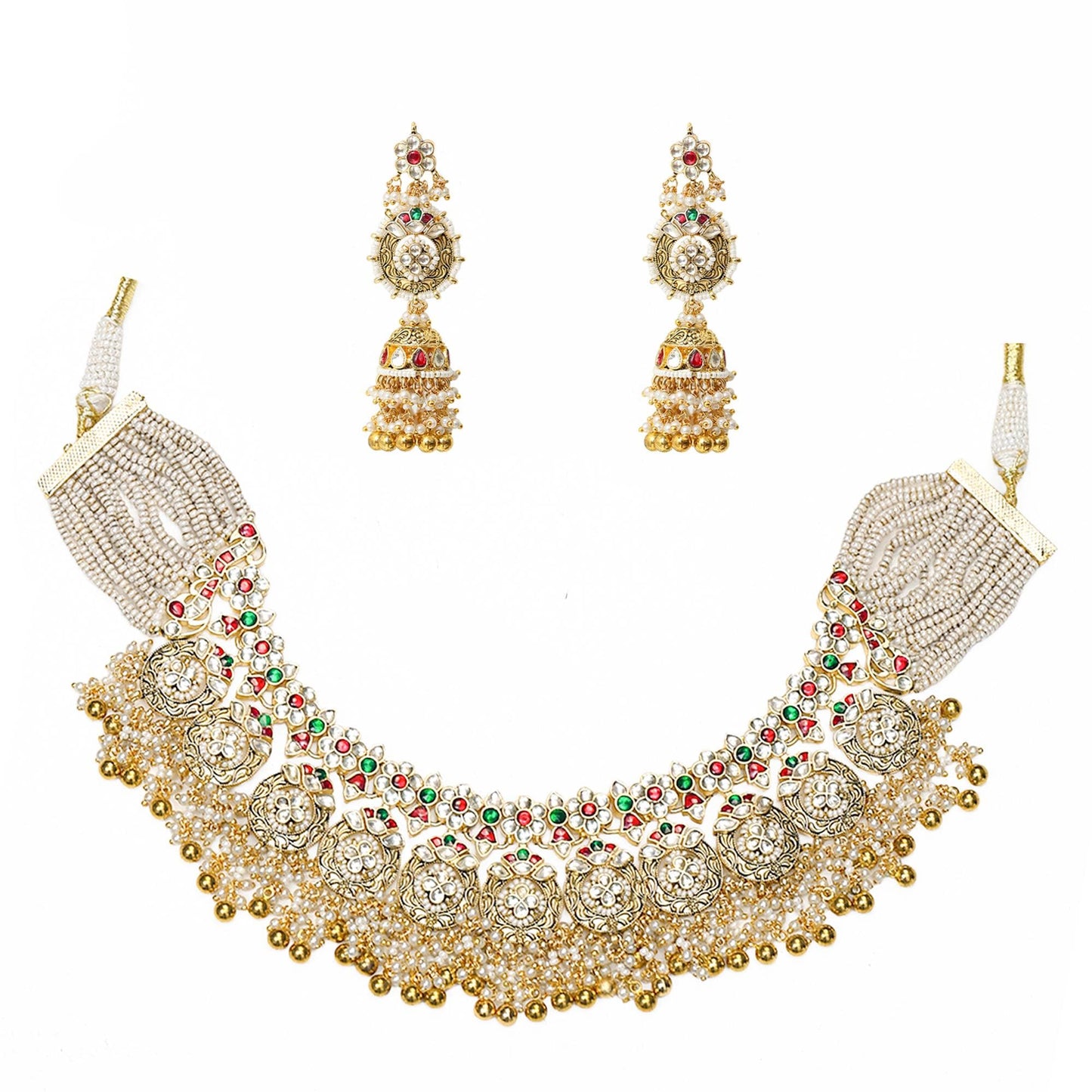 Bridal Kundan Necklace Set with Earrings, Indian Wedding Jewelry, Gold Pearl Choker Set, Traditional Pakistani Bridal Jewelry