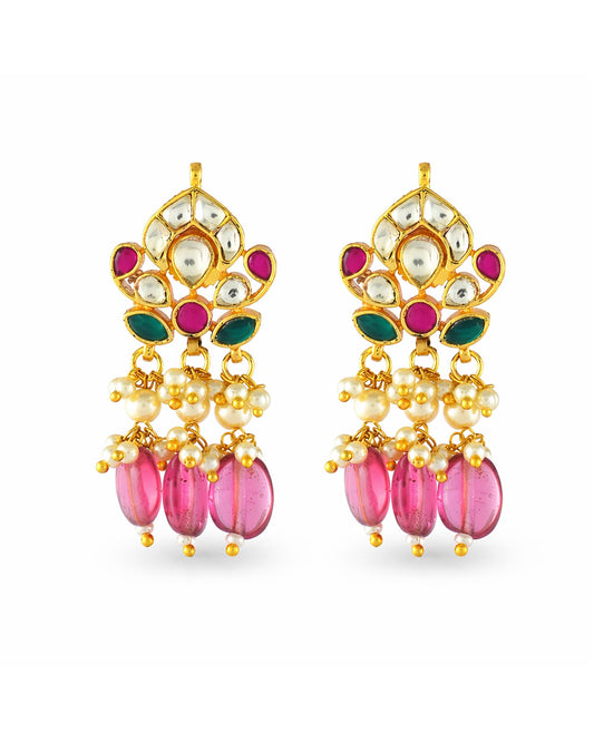 Pink Kundan Choker Necklace Set, White Pearl Multi Layer Necklace, Traditional Indian Wedding Jewelry, Meenakari Jewelry Set