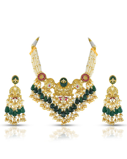 Traditional Kundan Choker Necklace with Green Beads & Pearl Layers Jewelry