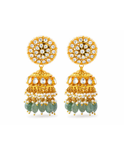 Kundan Choker Necklace Set Gold Plated Green Bead Bridal Jewelry, Indian Wedding Necklace Set with Jhumka Earrings, Ethnic Jewelry