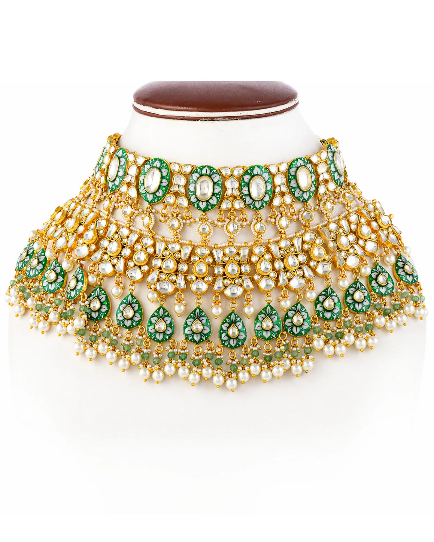 Royal Kundan Polki Bridal Necklace Earrings Set with Green Beads & Maang Tikka  Traditional Indian Wedding Jewelry