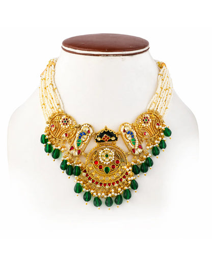 Elegant Pearl Beaded Choker Necklace Set Jewelry  Gold Plated Ethnic Bridal Jewelry Gift for her