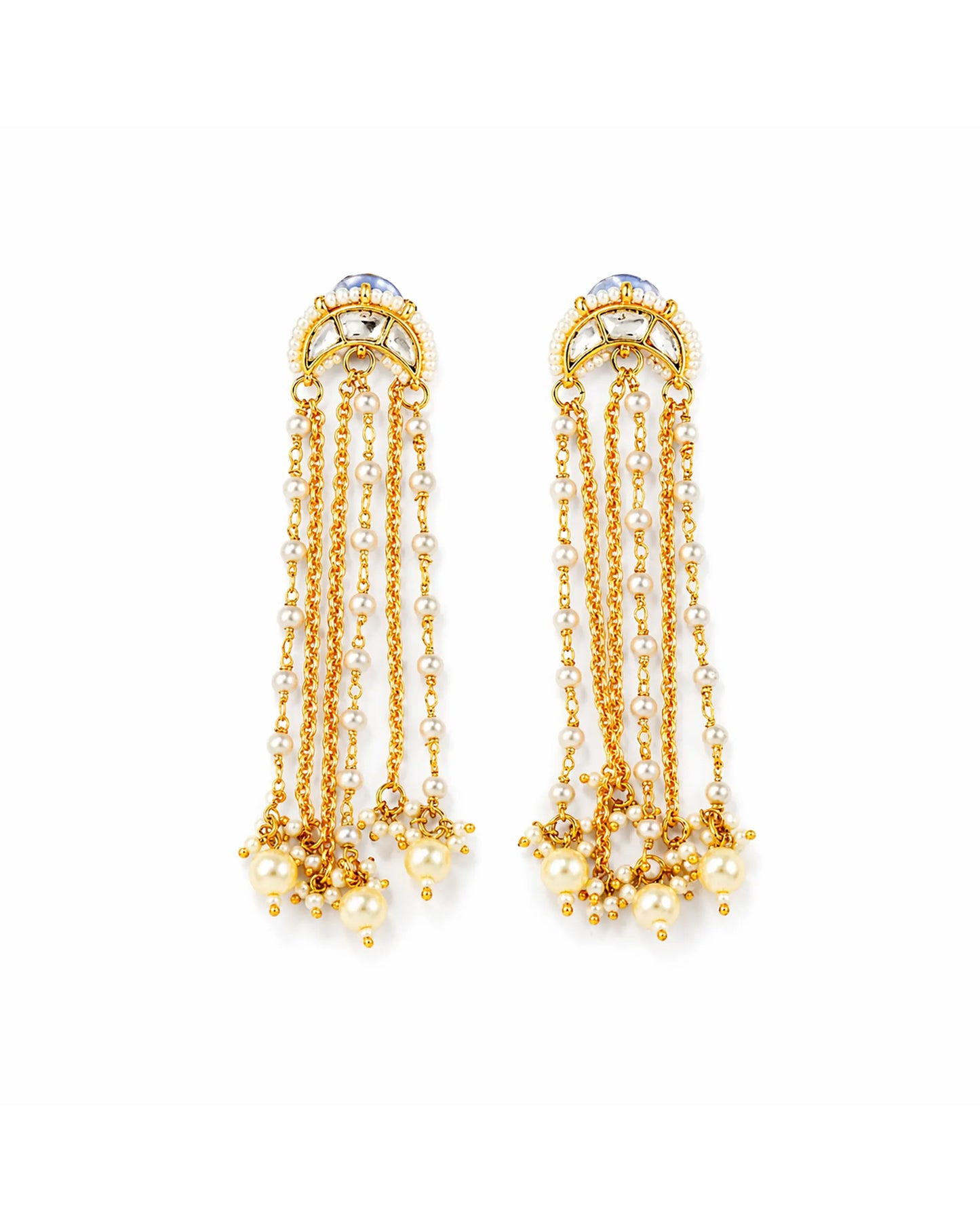 Gold Plated Kundan Pearl Tassel Earrings