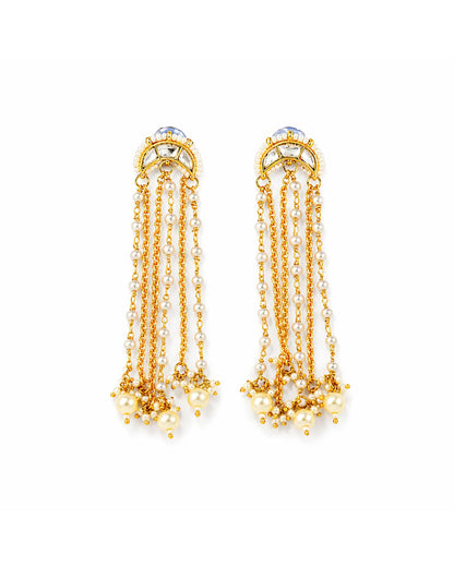 Gold Plated Kundan Pearl Tassel Earrings