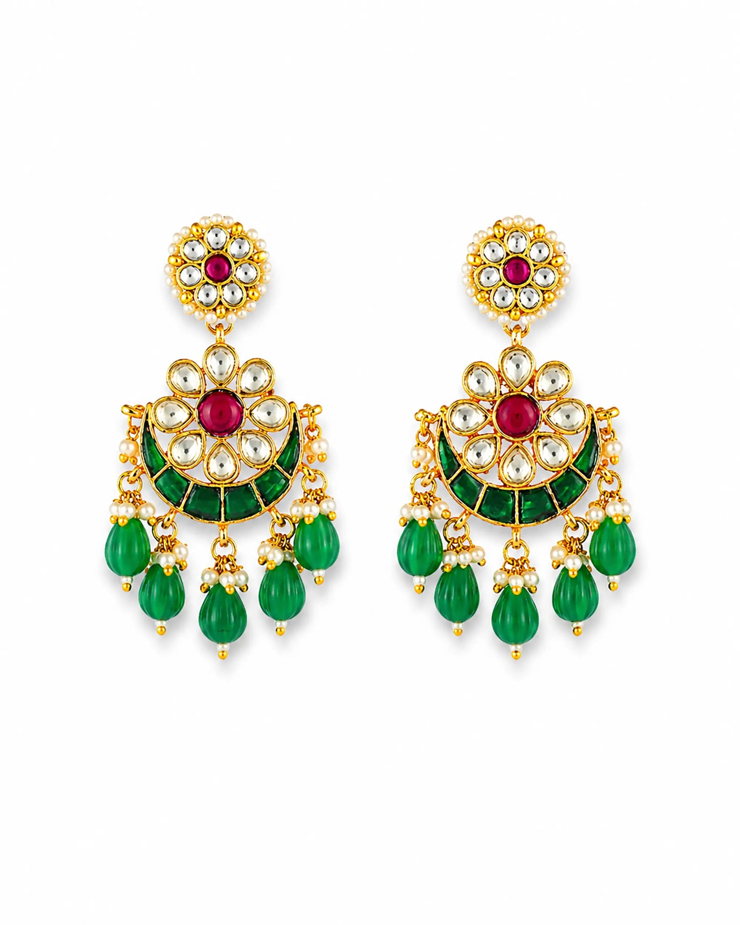 Gold Plated Polki Chandbali Earrings Bridal Jewelry