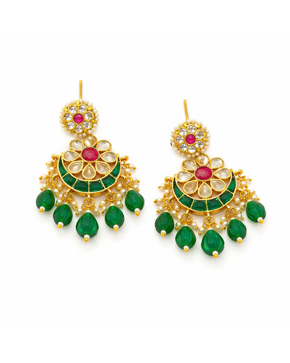 Gold Plated Polki Chandbali Earrings Bridal Jewelry