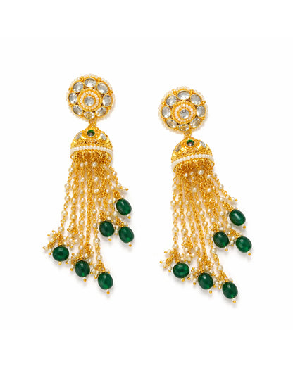 Gold Plated Jadau Jhumka Earrings with Green Beads