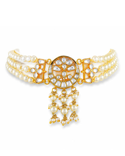 Pearl Choker Set, Kundan Wedding Necklace Set, Indian Bridal Jewelry, Gold Pearl Necklace with Earrings, Pakistani Jewelry